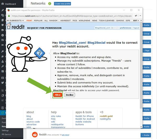 Allow access to connect your WordPress Blog to Reddit 