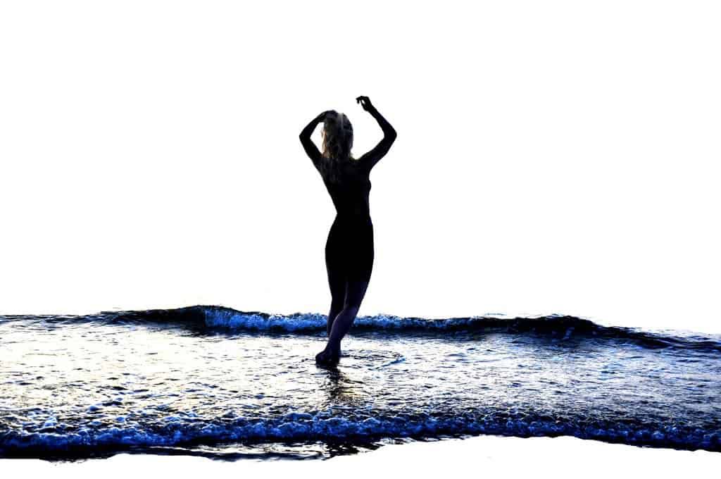 Nude female silhouette in water - Naked in the waters of equanimity