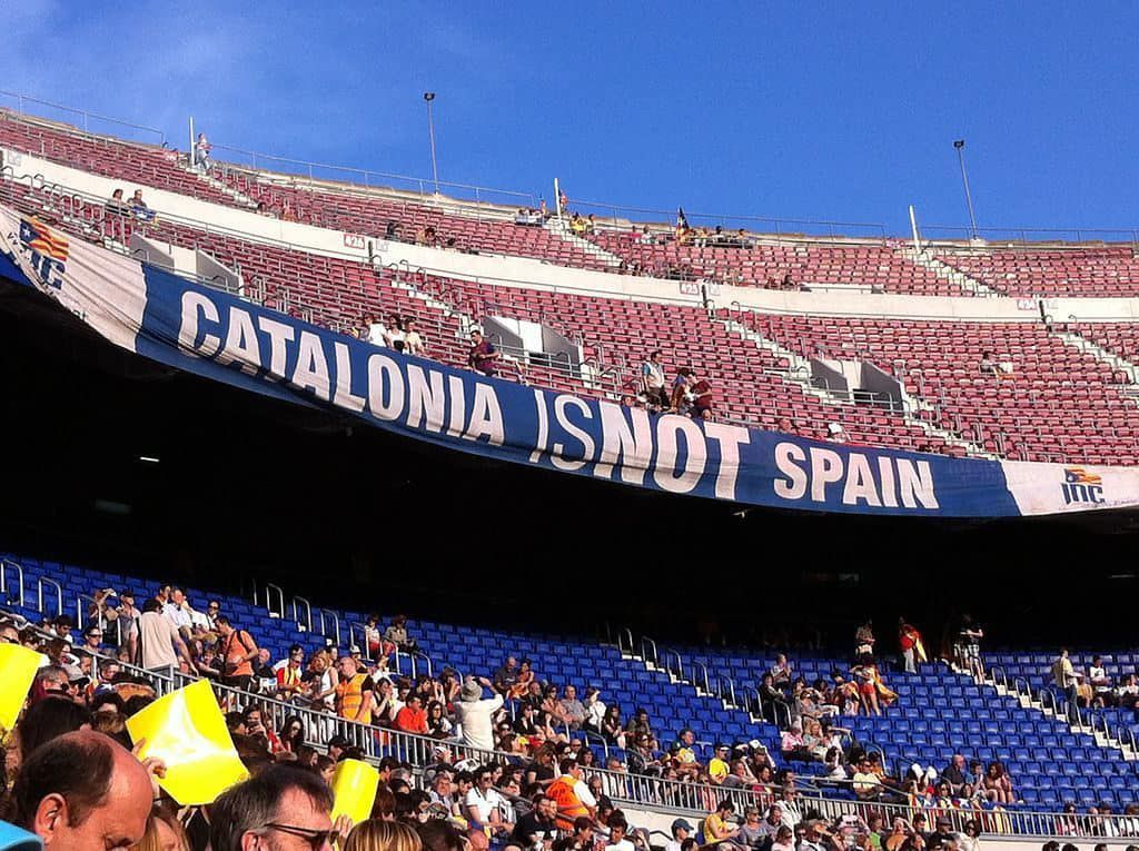 Stadium with banner saying Catalonia is not Spain