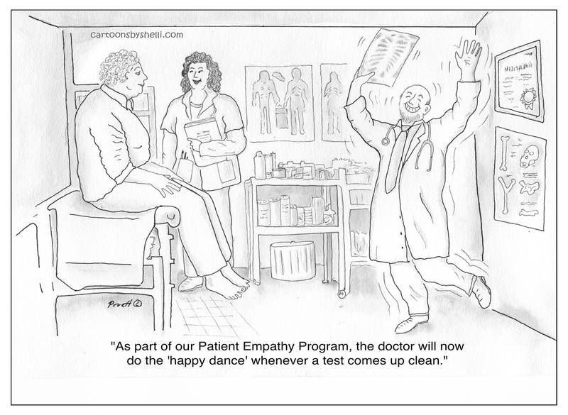 A patient's clean test result causes the doctor to do a happy dance - Patient Empathy Program