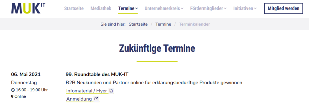 99. Roundtable des MUK-IT in München. Mein Vortrag zur Vermarktung erklärungsbedürftiger Produkte.