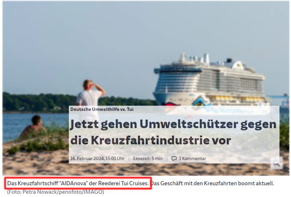 Süddeutsche Zeitung macht AIDAnova zu einem Kreuzfahrschiff von TUI Cruises