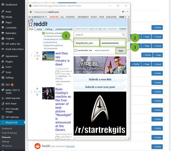 Enter your username and password to connect your WordPress blog with Reddit
