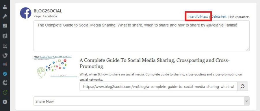 Blog2Social Posting Editor for Facebook