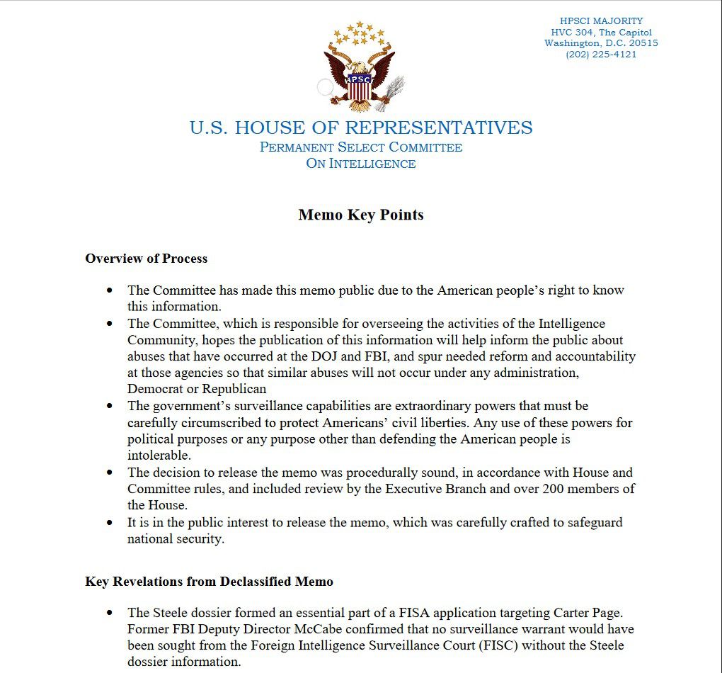 U.S. House of Representatives memo