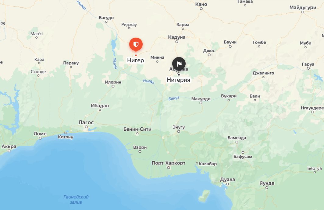 Нигер и Нигерия на карте Яндекса
