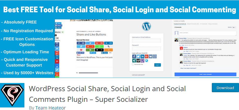 Super Socializer - WordPress Social Share, Social Login and Social Comments Plugin to place share and follow buttons on your site