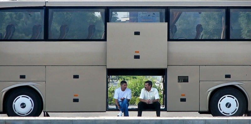 bus drivers taking a break
