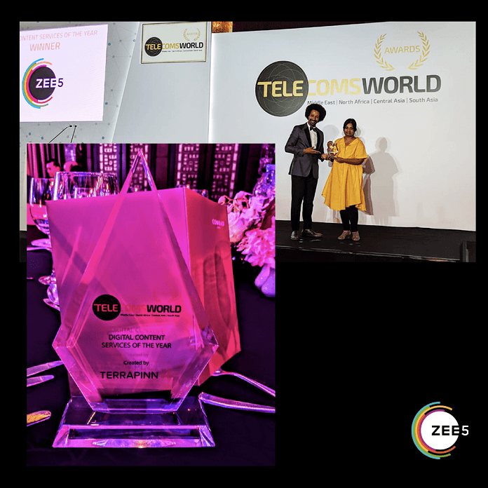 Archana Anand, Chief Business Officer, ZEE5 Global, receiving the award at Telecoms World Middle East