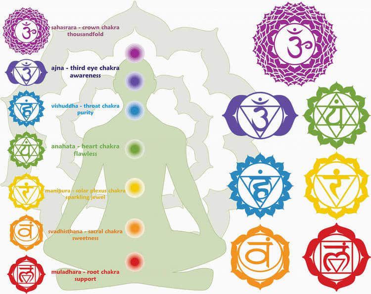 Diagram with chakra symbols and names - Your pelvis