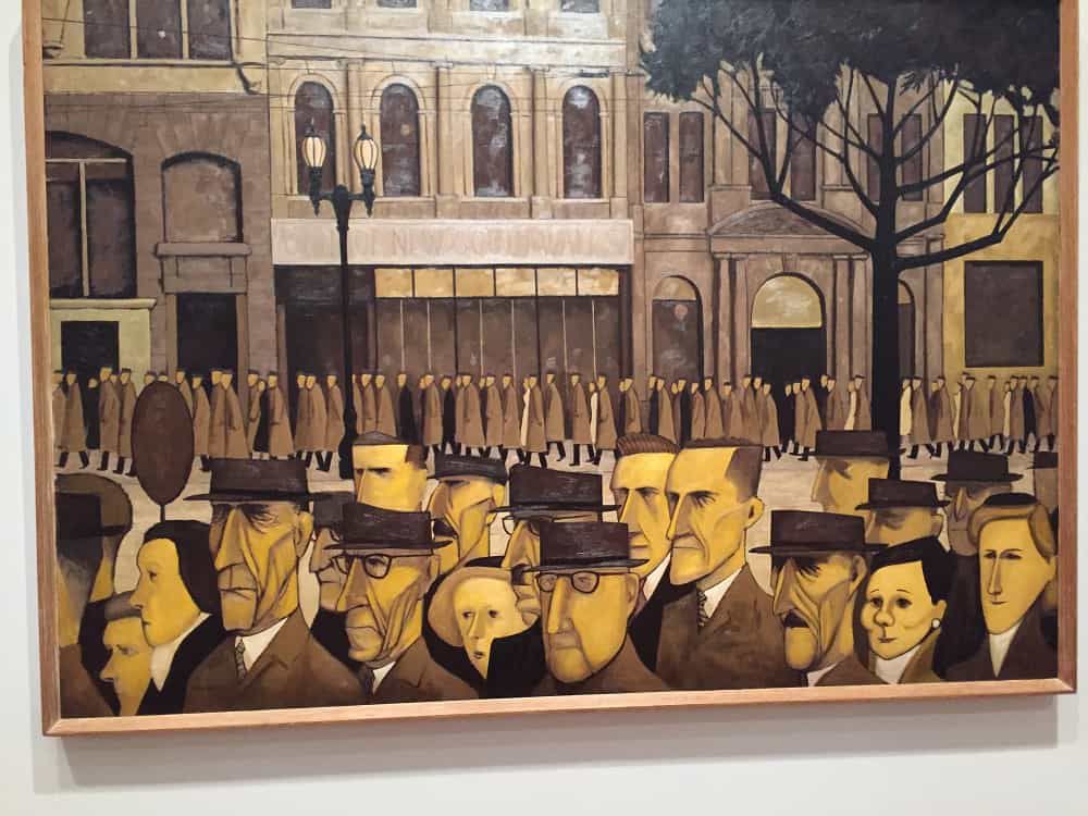 Painting by Australian artist John Brack - Going down under and coming back up