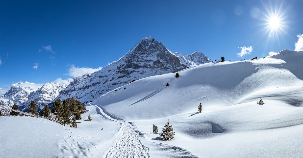 Winterwanderung vom Männlichen auf die Kleine Scheidegg am Fusse der Eigernordwand