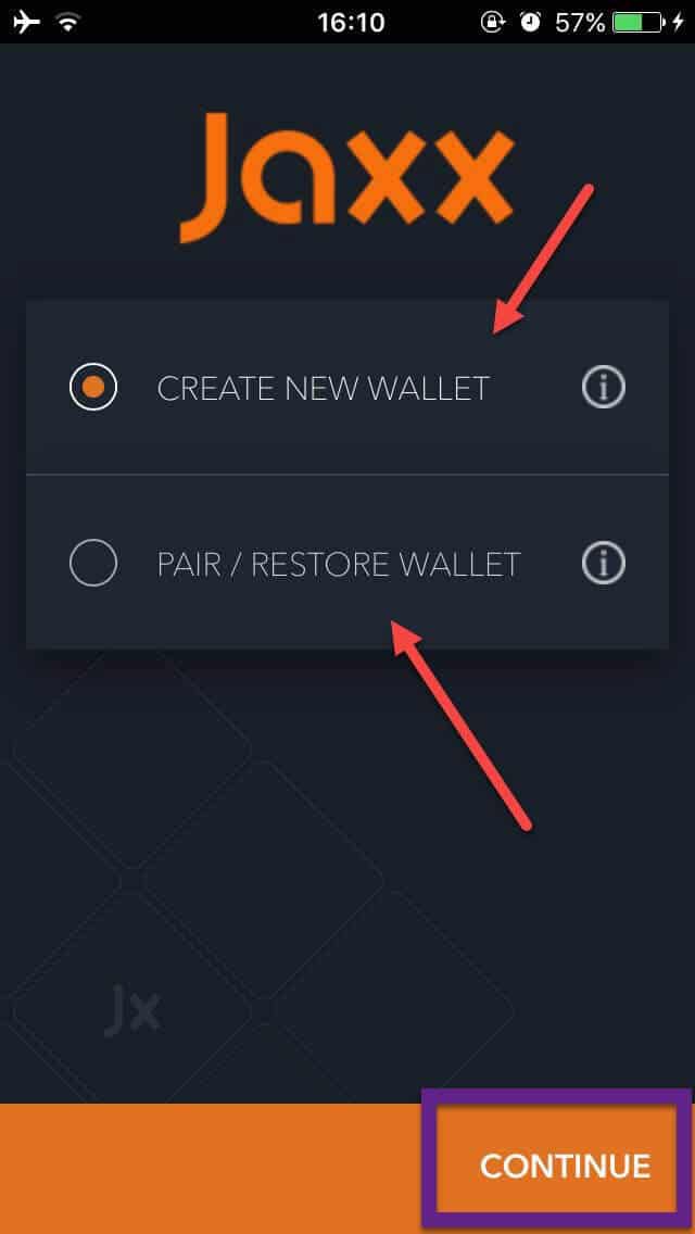 Jaxx - how to create new wallet
