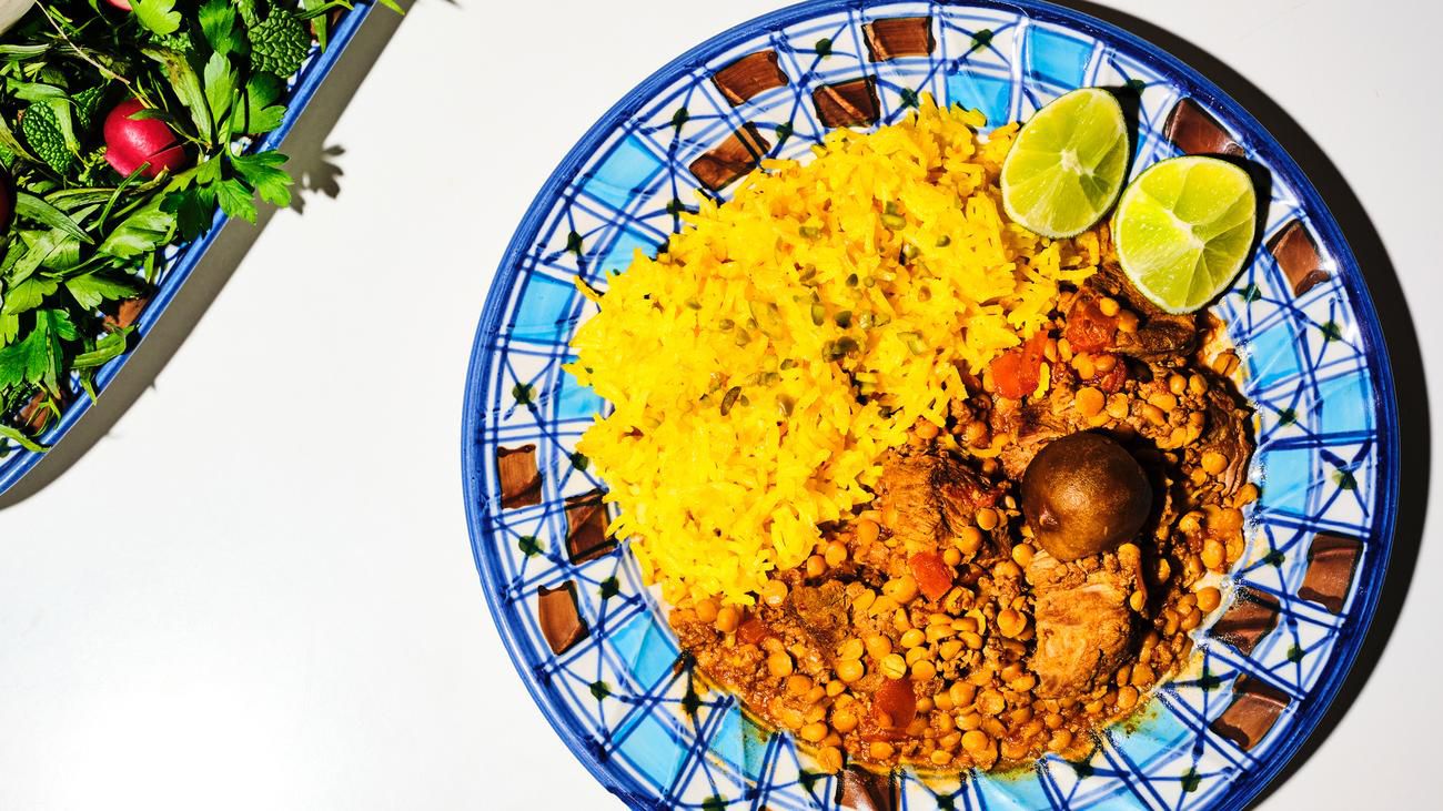 Saurer Limetteneintopf mit süßem Safran-Reis : Eintopf auf Persisch