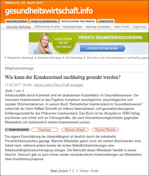 Online-Pressemitteilungen in der Gesundheitsbranche: Pressemitteilung auf dem Fachportal gesundheitswirtschaft.info