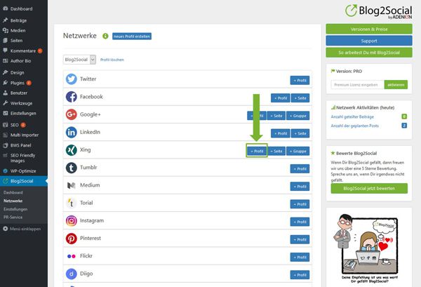 Blog2Social mit XING Profil verbinden - Autorisierung mit sozialen Netzwerken