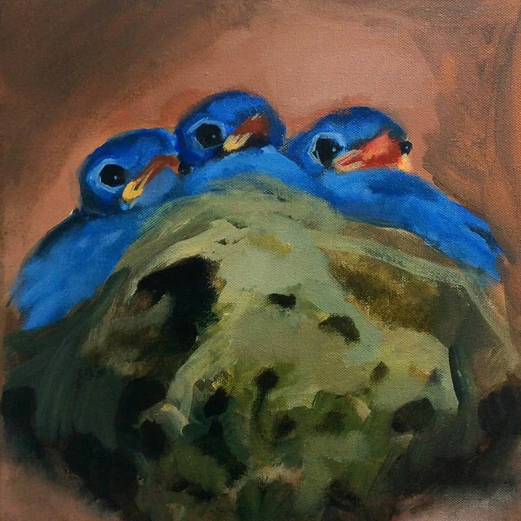 Baby birds in nest painting - Art by Molly Cranch