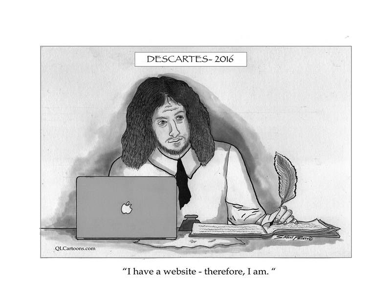 Rene Descartes sitting in front of laptop - Descartes 2016