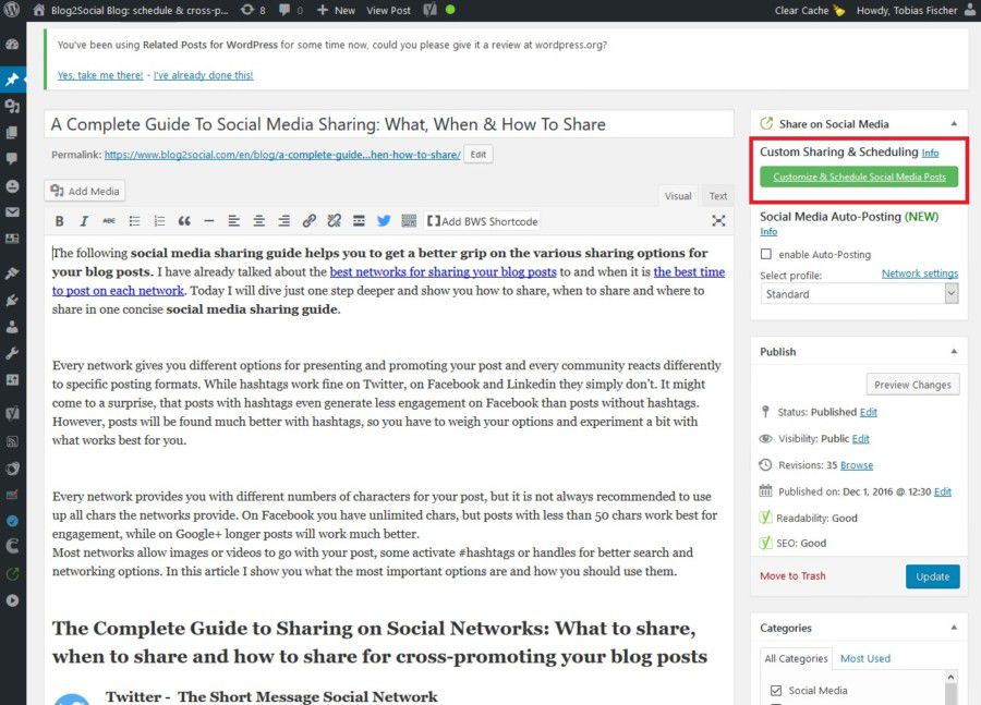 Blog2Social customize and schedule postings