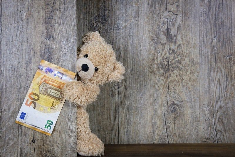 teddy bear holding a 50 euro note