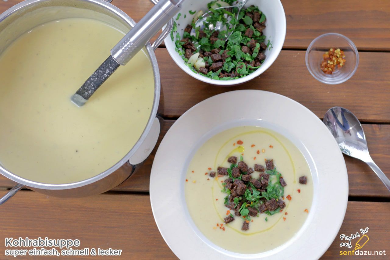 Kohlrabisuppe Rezept - Einfache Suppe mit Kohlrabi und Pumpernickel Croutons