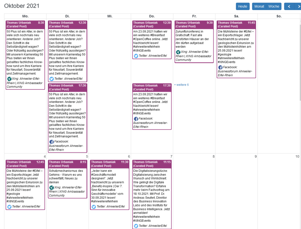 So sieht die Planung in Blog2Social Drag and Drop Kalender aus
