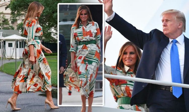 Melania Trump in £3,500 London-print dress as she jets to UK with Donald  for state visit - Dominique St. John
