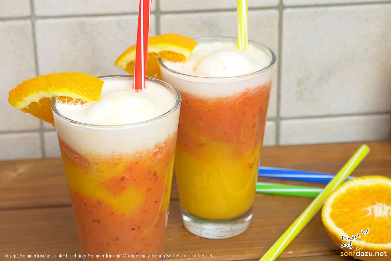 Sommerfrische Drink - Fruchtiges Sommergetränk mit Orange + Zitronen Sorbet