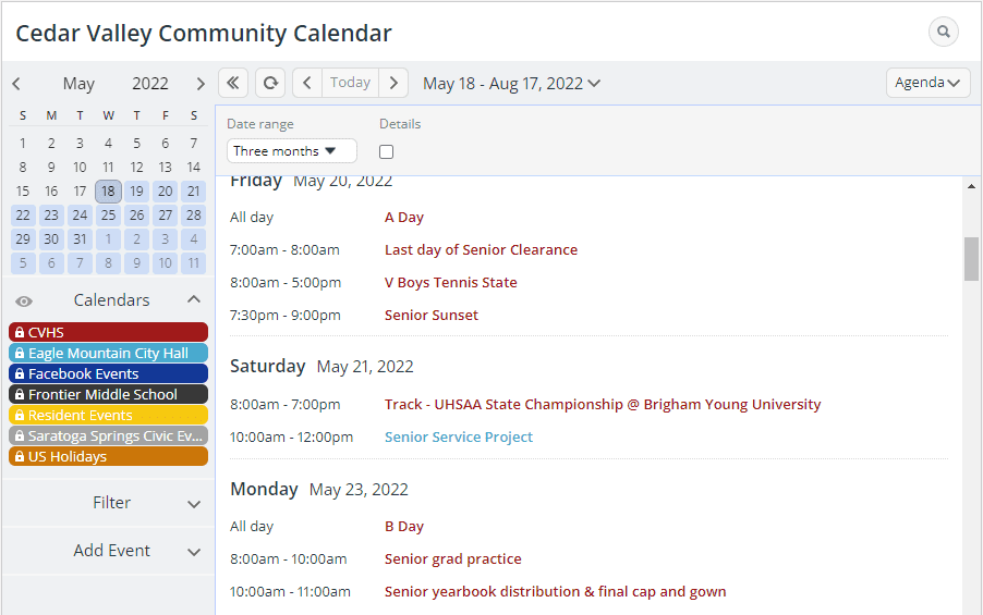 Cedar Valley Community Calendar