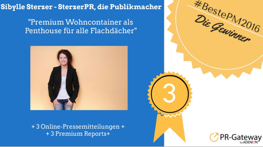 Beste Pressemitteilung 2016 - Platz 3: Sibylle Sterzer, SterzerPR, die Publikmacher. Foto Copyright: http://www.sputnikeinsfotografie.de
